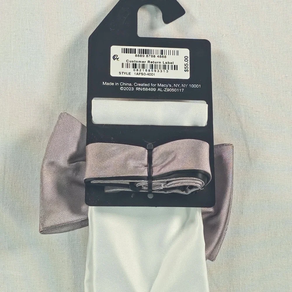 Alfani Men Bow Tie and Pocket Square Set OS Purple/White Textured Formal Necktie
